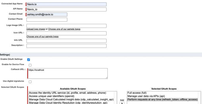 Revenova Connected App Form